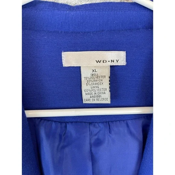 WD.NY Blazer Jacket Women's XL Royal Blue Gold Zip Pockets One Button Career Top - Picture 5 of 7